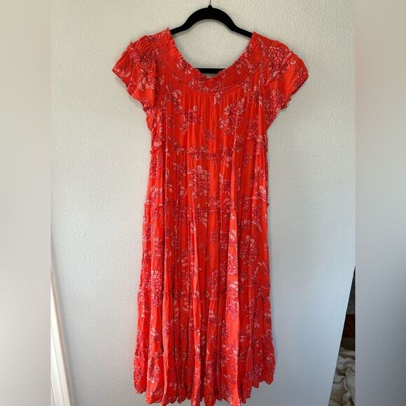 Free People Barclay Off the Shoulder Tiered Floral Print Ruffle Maxi Dress Sz M - Picture 4 of 14